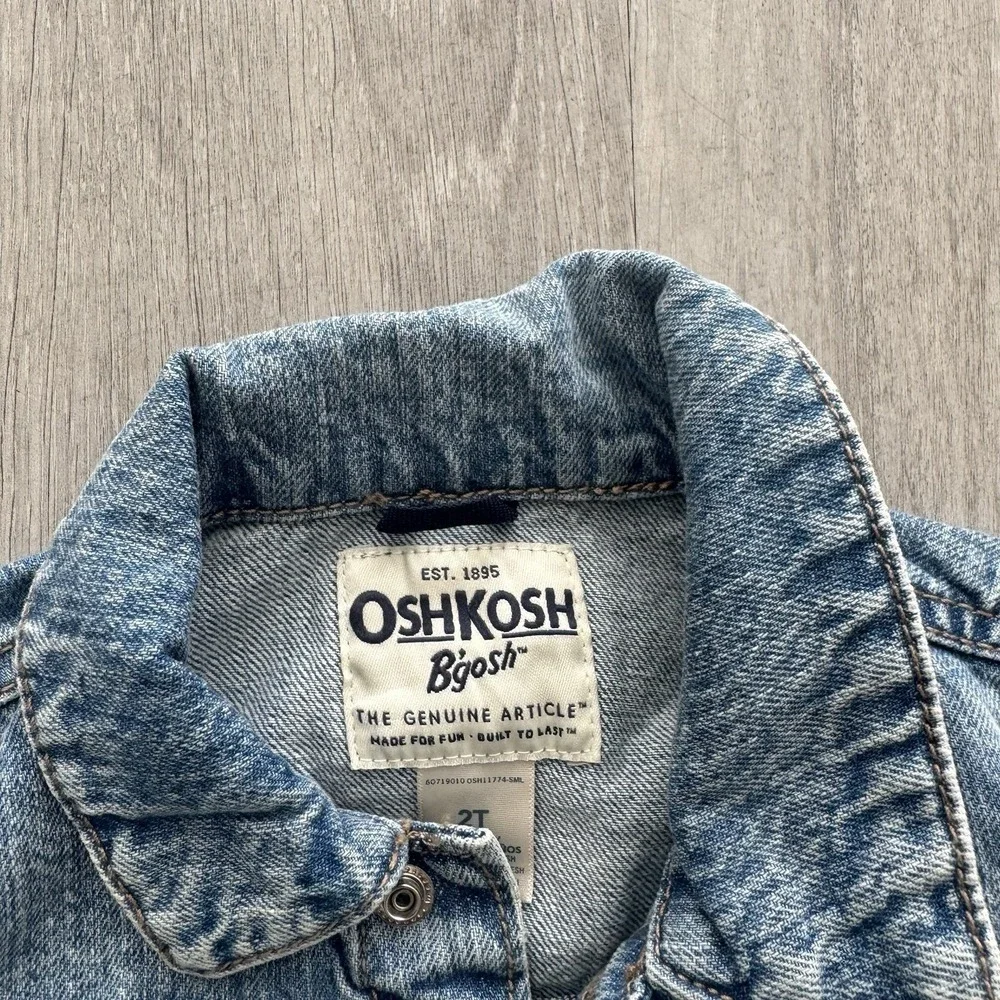 OshKosh B'gosh Denim Jacket Sz 2T Snap Front Light Wash Jean Jacket Boy Girl Vtg